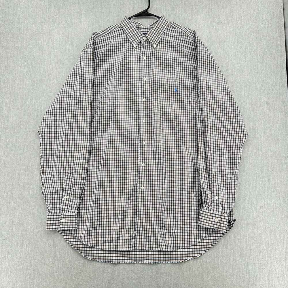 Ralph Lauren Button Down Shirt Mens 2XLT Brown Performance Gingham Plaid Tall